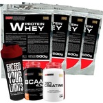 kit 4 Whey protein Bodybuilders - Chocolate - 500g + Bcaa + Creatina + Coqueteleira Chocolate