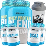 Kit 2x Whey Protein BRN Foods Blend Standard - Morango - 900g + 2x Creatina - 100g + 2x Bcaa + Coqueteleira Morango