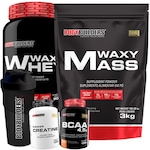 Kit Waxy Mass Bodybuilders - Chocolate - 3kg + Whey Protein - Chocolate - 900g + Creatina + BCAA + Coqueteleira Chocolate