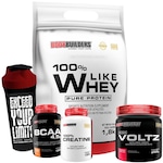 Kit Like Bodybuilders - Chocolate - 1,8kg + Voltz + BCAA - 100g + Creatina - 100g + Coqueteleira Chocolate