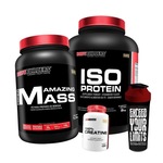 Kit Iso Protein Bodybuilders -  Morango  - 2kg + Amazing Mass - Morango 1,5kg + Creatina - 100g + Coqueteleira Morango