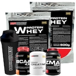 Kit  Bodybuilders 2x Whey Protein Morango - 500g + Creatina 100g + BCAA 100g + ZMA + Coqueteleira Morango