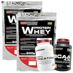 Kit Bodybuilders 2x Whey Protein Morango 500g + BCAA 100g  + Creatina 100g Morango