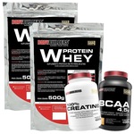 Kit Bodybuilders 2x Whey Protein Baunilha 500g + BCAA 100g  + Creatina 100g Baunilha