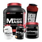 Kit Hipercalórico Bodybuilders Morango -3kg + Glutamina 300g + BCAA 100g + Creatina 100g + Coqueteleira Morango