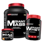 Kit Giant Mass Mor 3kg + Giant Whey Mor 900g + BCAA 4.5 Tang 250g - Bodybuilders Morango + Morango