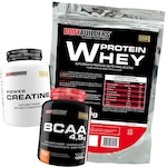 Kit Bodybuilders Whey Protein Morango 500g + BCAA 100g  + Creatina 100g Morango