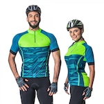 Camiseta Ciclista Poker Com Zíper Parcial Verde/Azul