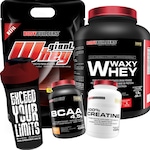 Kit Giant Whey Chocolate Refil 2kg + Waxy Whey 2kg +  BCAA 100g + Creatina 100g + Coqueteleira - BB Chocolate