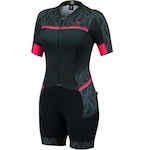 Macaquinho de Ciclismo Free Force Hide - Feminino Preto/Coral