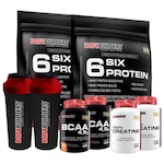 Kit Six Protein Bodybuilders - Morango - 900g + Six - Baunilha + BCAA - 2 potes + Creatina - 2  potes + Shaker - 2 unidades Morango + Baunilha