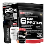 Kit Six Protein Bodybuilders 900g Baunilha + BCAA + Creatina + Waxy Maize + Shaker Baunilha