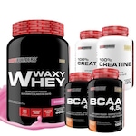 Kit Bodybuilders Whey Protein Morango - 900g + 2x BCAA - 100g + 2x Creatina 100g Morango