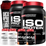 Kit 2x Whey Protein Isolado Bodybuilders - Baunilha - 900g + BCAA - 2 potes + Creatina - 2 potes + Shaker Baunilha