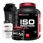 Kit Bodybuilders Whey Protein Isolado Morango 2kg + BCAA 250g + Creatina 300g + Coqueteleira Morango