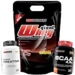 Kit Hipercalórico Giant Mass Morango 3kg + Creatina 300g + Coqueteleira - Bodybuilders Morango