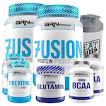 Kit Whey Protein BRN Foods - Baunilha - 900g - 2 Unidades + Creatina + Glutamina + BCAA + Coqueteleira Baunilha