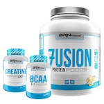 Kit BRN Foods Whey Protein Fusion 2kg Baunilha  + BCAA 100g + Creatina 100g Baunilha