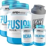 Kit BRN Foods 2x Whey Protein 900g Morango + BCAA + Creatina + Coqueteleira Morango