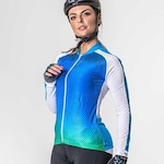 Camisa Ciclista Poker Zíper Total - Feminina BRANCO/AZUL