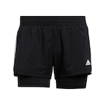 Shorts adidas Malha Dois Em Um Pacer 3-Stripes - Feminino PRETO/BRANCO