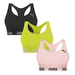 Kit Top Puma Nadador Sem Costura - Feminino - 3 Unidades PRETO/VERDE CLA