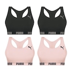 Kit Top Fitness Puma Nadador sem Costura - Feminino - 4 unidades PRETO/ROSA