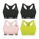 Kit Top Fitness Puma Nadador sem Costura - Feminino - 4 unidades PRETO/VERDE