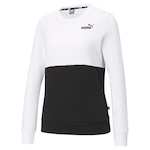 Blusão de Moletom Puma Essentials Colourblock Crew TR - Feminino BRANCO/PRETO