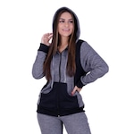 Jaqueta de Moletom Orbis Fitness Felpudo Recortes com Capuz e Bolso - Feminino CINZA