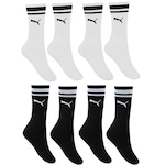 Meia Puma Esportiva Cano Longo - Feminina - 4 Pares PRETO/BRANCO