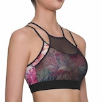 Top Fitness com Bojo Selene com Tule - Feminino PRETO/ROSA