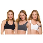 Kit Top Fitness com Bojo Selene Nadador sem Costura - 3 Unidades - Feminino PRETO/BRANCO