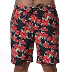 Bermuda Grizzly Hibisco Floral - Masculina PRETO/VERMELHO