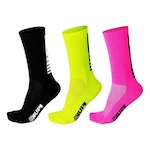 Meia de Corrida e Ciclismo Hupi Lisas sem Estampas - Adulto - 3 Pares AMARELO/ROSA