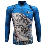 Camiseta de Pesca Manga Longa King Brasil Tilápia Proteção UV50+ - Masculina AZUL