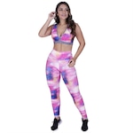 Conjunto Orbis Fitness com Top com Bojo Decote UV50 + Calça Legging Estampa - Feminina PRETO/ROSA