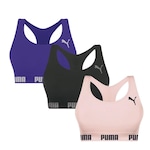 Kit Top Puma Nadador Sem Costura - Feminino - 3 Unidades ROXO/PRETO