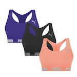 Kit Top Puma Nadador Sem Costura - Feminino - 3 Unidades PRETO/ROXO