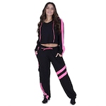 Conjunto Orbis Fitness com Calça Cargo Bolsos + Cropped Capuz Visco Crepe Rústico Ecocel - Feminino ROSA