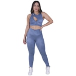 Conjunto Fitness Calça Legging e Top Bojo Cirrê Relevo Orbis Fitness - Feminino AZUL CLARO