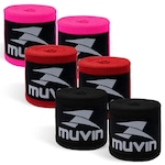 Kit Bandagem Elástica 3m Muvin com 3 Pares - Atadura Protetora - Boxe Muay Thai Artes Marciais Luta Vermelho/Rosa