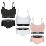 Kit Puma 3 Tops Modal Stretch + 3 Calcinhas Mini Boxer - Feminino PRETO/BRANCO