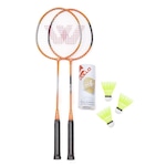 Kit Badminton Vollo: 2 Raquetes + 3 Petecas de Nylon LARANJA