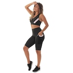 Conjunto Fristyle Fitness  Bermuda e Top Academia - Feminino PRETO