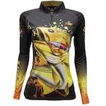 Camiseta de Pesca King Brasil Dourado Proteção Solar UV50+ - Feminina PRETO