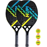 Kit 2 Raquetes Beach Tennis HUPI Doha Carbon 3K com Bolsa + 3 Bolas PRETO