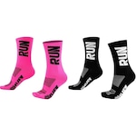 Kit Meia Hupi Corrida Run com 02 Pares - 34 ao 38 - Adulto PRETO/ROSA