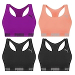 Kit Top Fitness Puma Nadador sem Costura - Feminino - 4 unidades Roxo Esc/Laranja