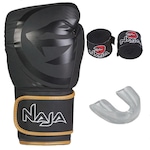 Luva Boxe Naja Black Line Kit + Bandagem + Protetor Bucal - Par PRETO